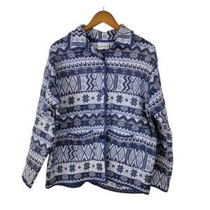 Vintage Tapestry Jacket size Large Blazer Coat Geometric Aztec print Blue Button